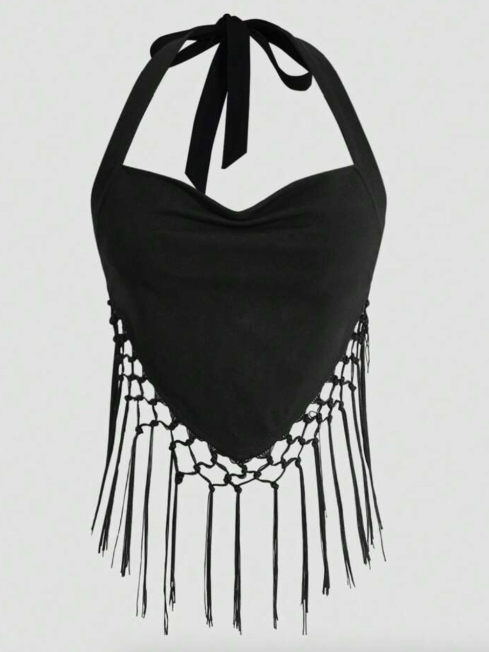 Hippie Stylish Tassel Patchwork Sexy Open Back Solid Color Top
